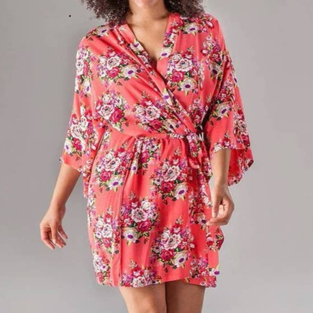 Floral Bridesmaid Robe color coral one size